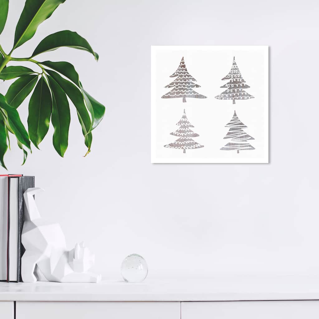 Wynwood Studio Prints Holiday and Seasonal Trees Times Trees White and Light Brown Rustic Wall Art Canvas Print