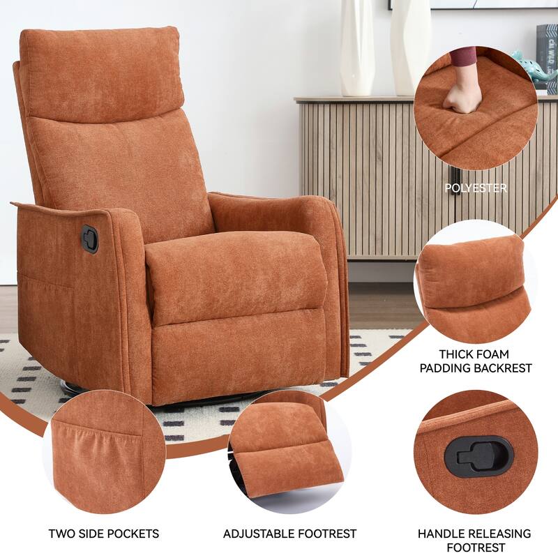 Heat Massage Manual Recliner Chair, 360° Swivel Glider Fabric Rocker