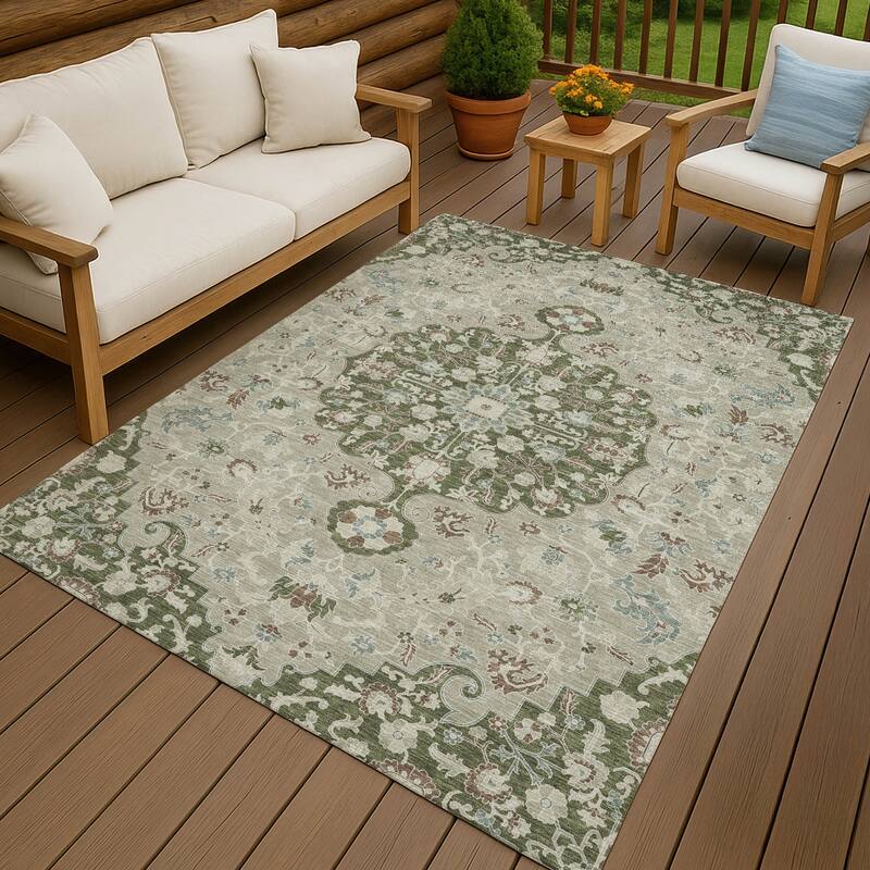Machine Washable Indoor/ Outdoor Traditional Savannah Chantille Rug - Olive - 3' x 5'
