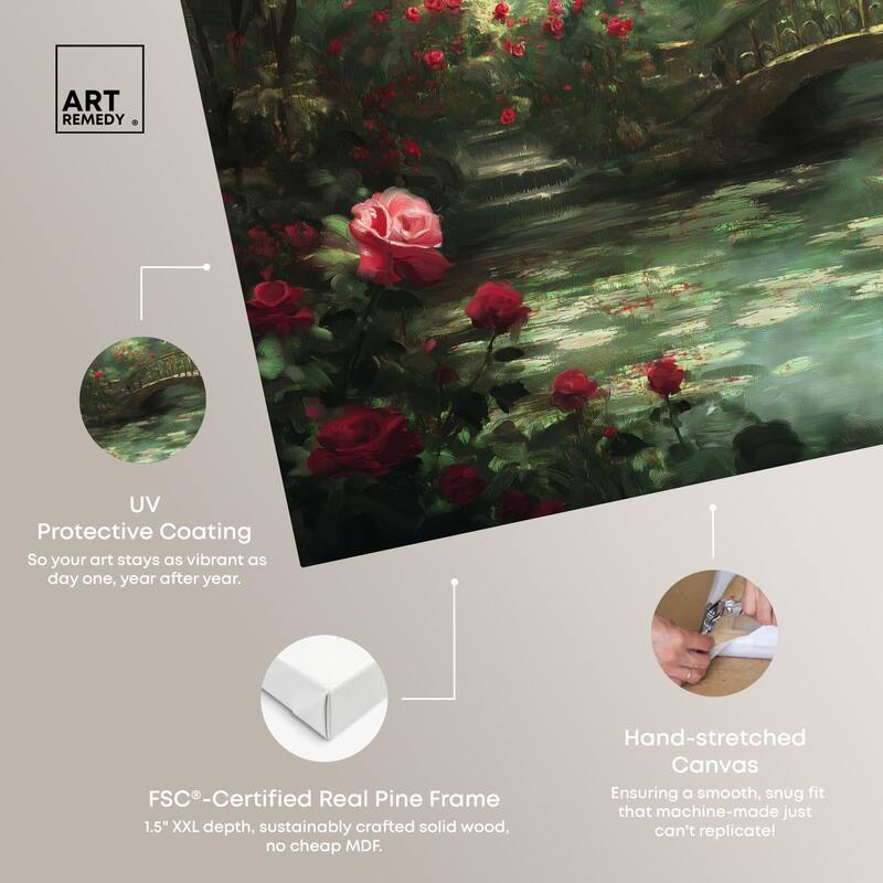 Rose Garden Bridge Canvas by Art Remedy, Gallery Wrapped