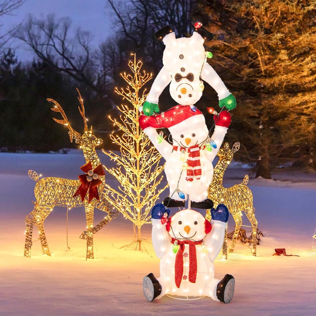 Costway 5.6 FT Pre-Lit Stacked Snowmen Christmas Decoration with LED - See Details
