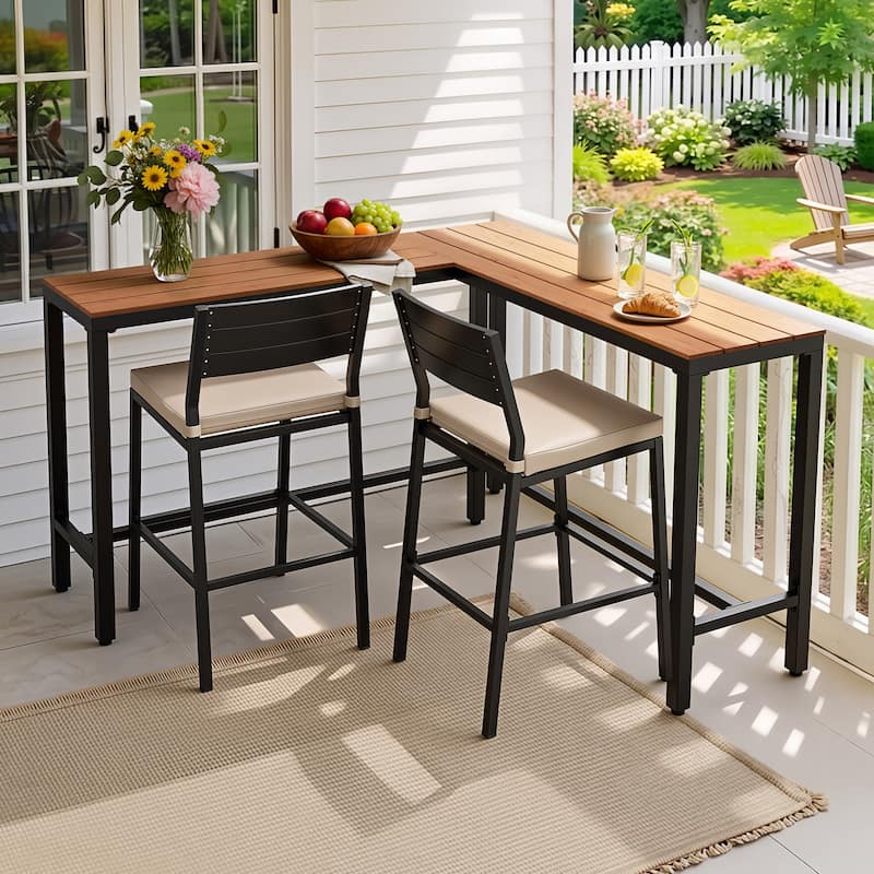Crestlive Products Outdoor L-Shaped Patio Bar Table Pub Table Dining Table