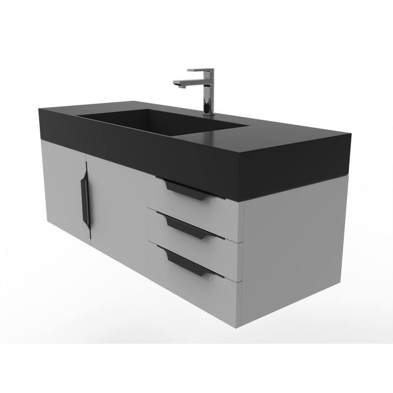 Amazon 48" Wall Mounted Bathroom Vanity Set w/ Black Top