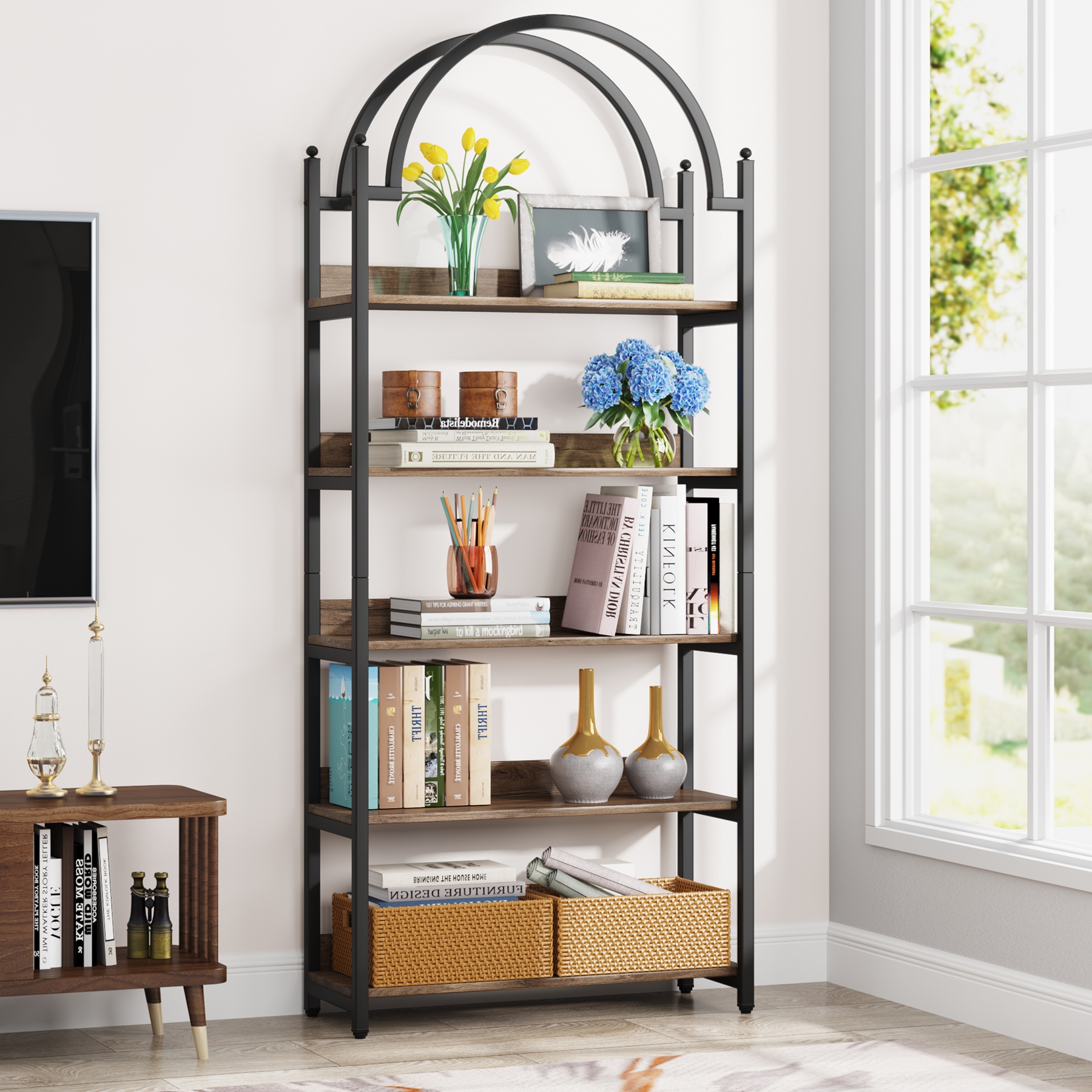 Gold and 2025 wood bookcase