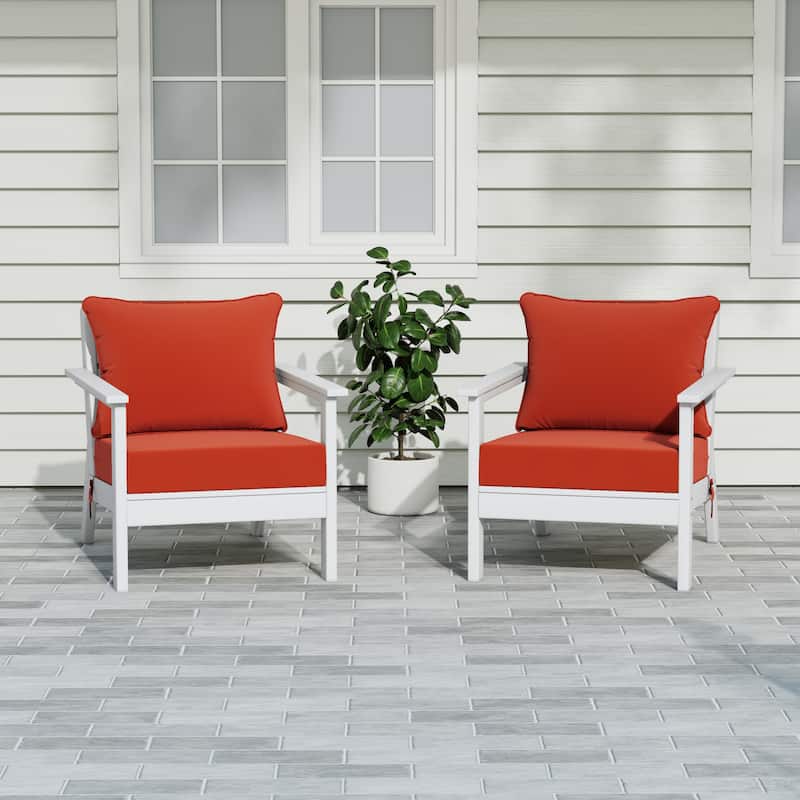 Birchwood All Weather HDPE Outdoor Patio White Deep Seating Conversation Set With Cushions (2-Piece) - White/Orange