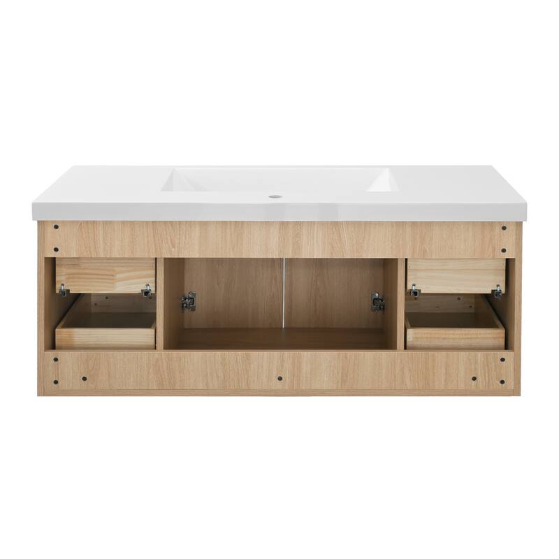 Prismella 36" 48" Wall-Mount Bathroom Vanity in Oak with Top