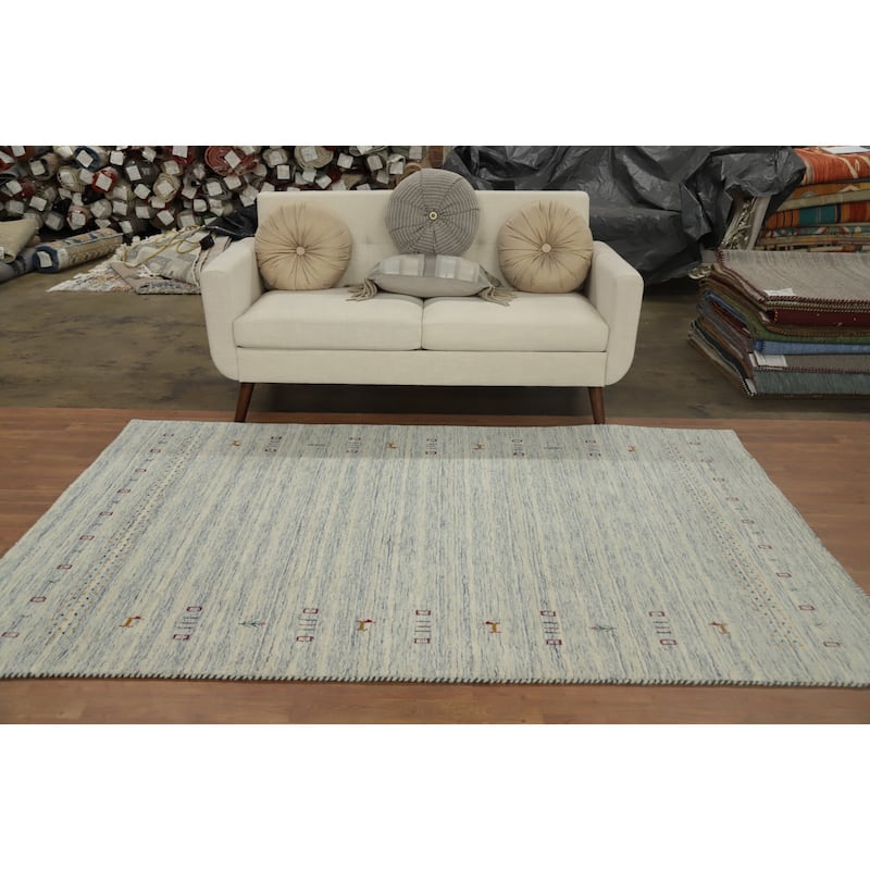 Hand Knotted Oriental 100% Wool Carpet Tribal Animal Pictorial Beige & Ivories Gabbeh Area Rug - 7' 10'' X 5' 1''