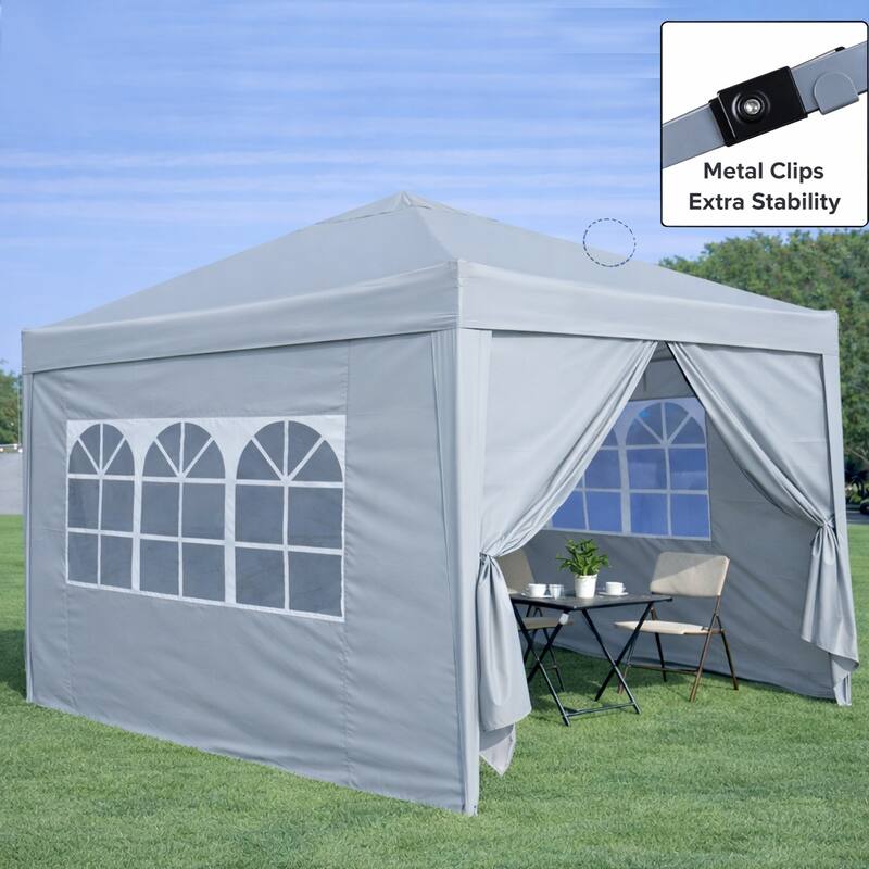 Anmytek Gray 10x10 Pop Up Gazebo Canopy Tent with Removable Sidewalls and Windows plus 4 Weight Sand Bags and Carry Bag