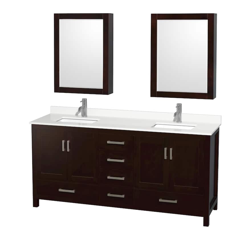Sheffield 72-inch Double Vanity, Single Hole Quartz Top, Med Cabinets