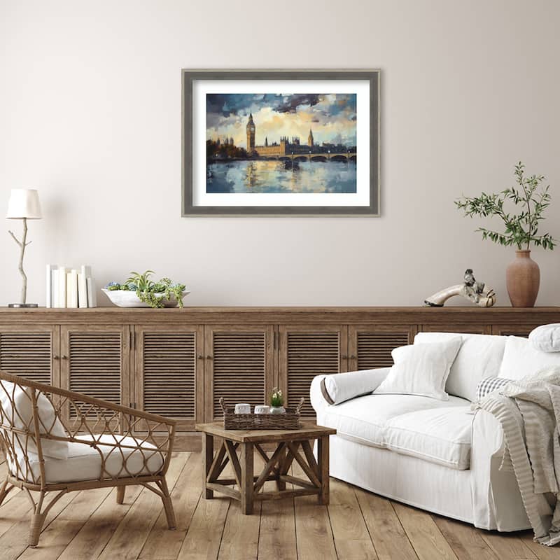 Cityscape and Bridge by Tradelink inhouse artist Wood Framed Wall Art Print - Cottage Grey Silver