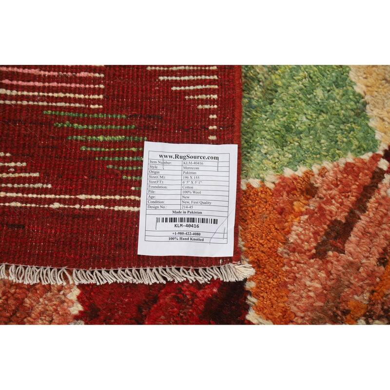 Trellis Geometric Moroccan Rug Hand-Knotted Wool Carpet - 5'1" x 6'5"