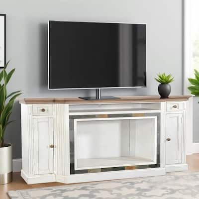 Lio TV Media Entertainment Console, Slate Inlay White Brown 72 Inch