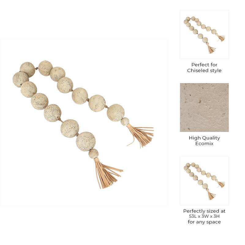 Ecomix Bead Strand with Leather Tassels and Chiseled Texture Detailing - 53" x 3" x 3"