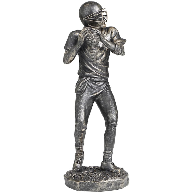 Polystone Football Player Decorative Sculpture - Silver - Roche River Decor