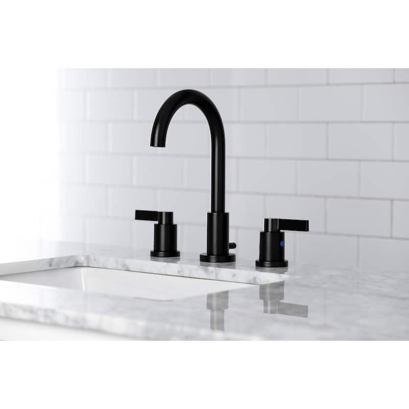 Kingston Brass NuvoFusion Two-Handle 3-Hole Deck Mount Widespread Bathroom Faucet - Matte Black