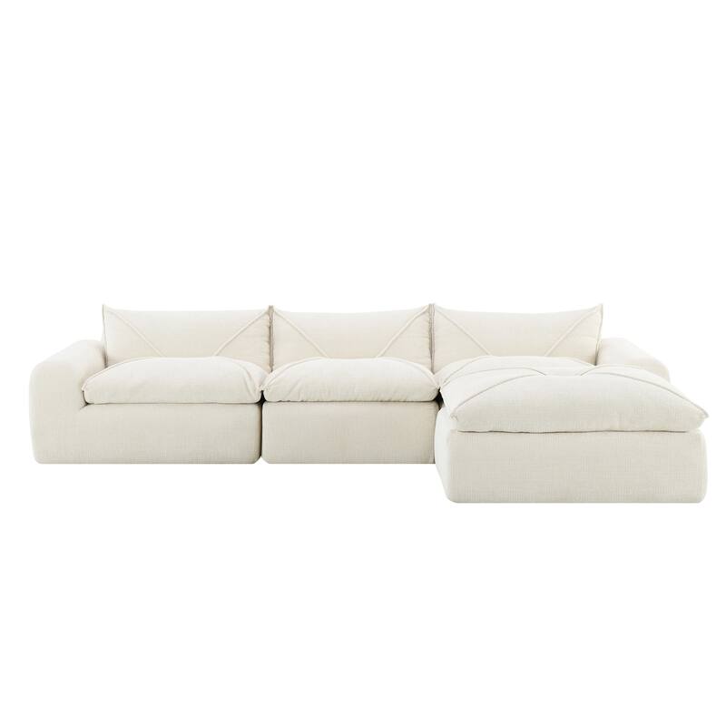Particle Chenille Sectional Sofa Pull-line Pull-point Design Sofa with Movable Ottoman
