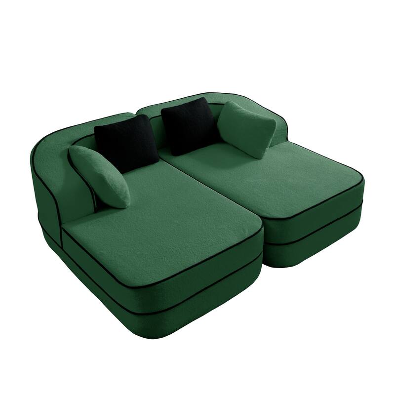 GDF Studio - Greenbrier 77.2" Modern Teddy Upholstered Boneless Sleeper Sofa with Double Chaises, and Contrast Color Design