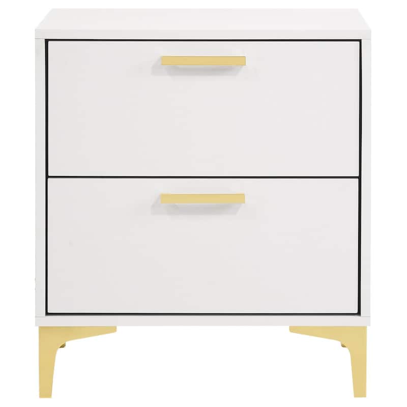 Rectangular Nightstand with 2 Drawers, Bedroom Storage Cabinet with Metal Handles, Accent Cabinet with Metal Legs