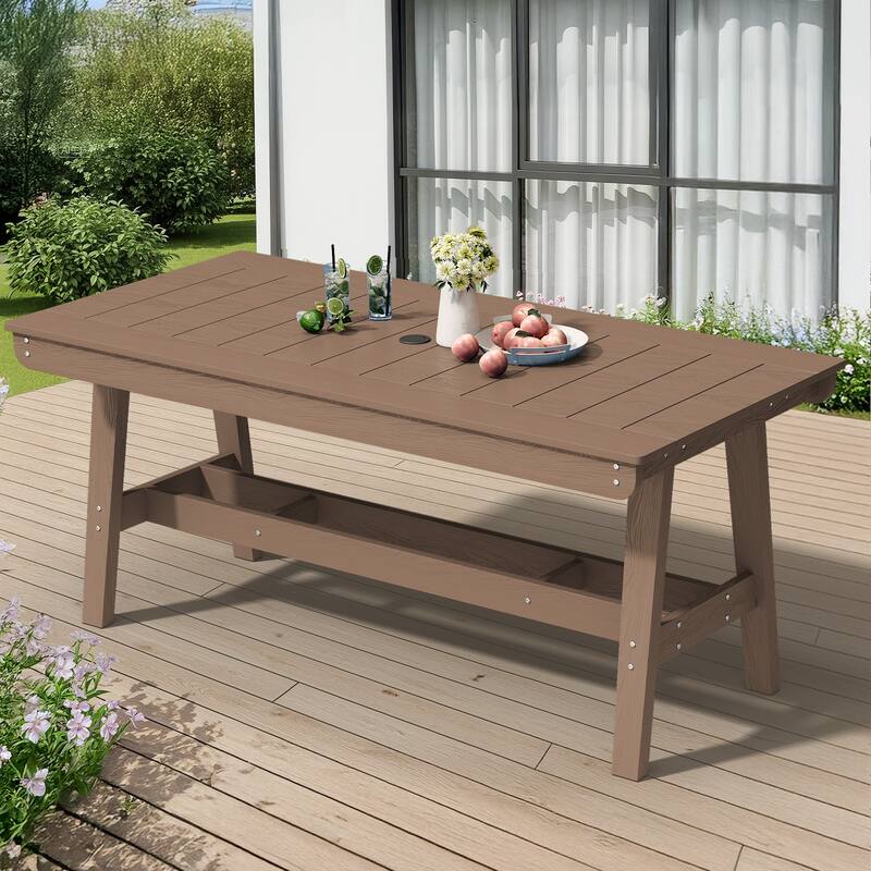 67.91in HDPE Rectangular Patio Dining Table with Umbrella Hole for 4 to 6 People - N/A