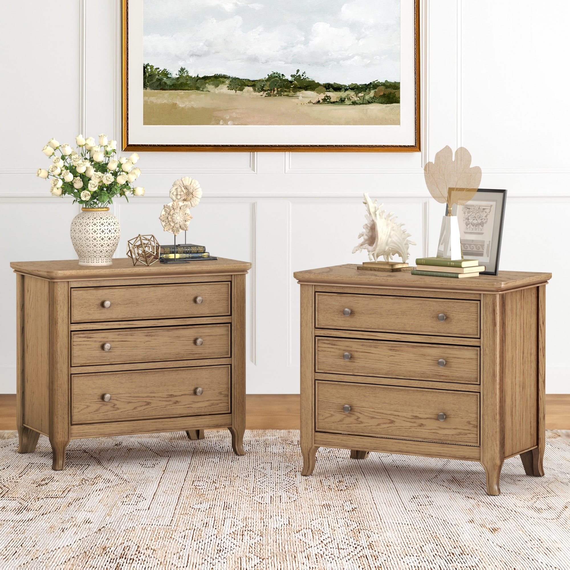 Set of 2 Mid-century Modern Nightstand with Drawers