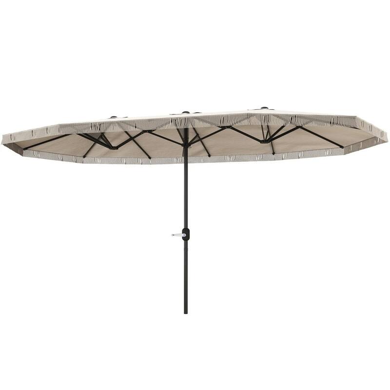 Large Double Rectangle Patio Umbrella with Crank Lift and UV Protection Steel Pole Fringe - CreamWhite