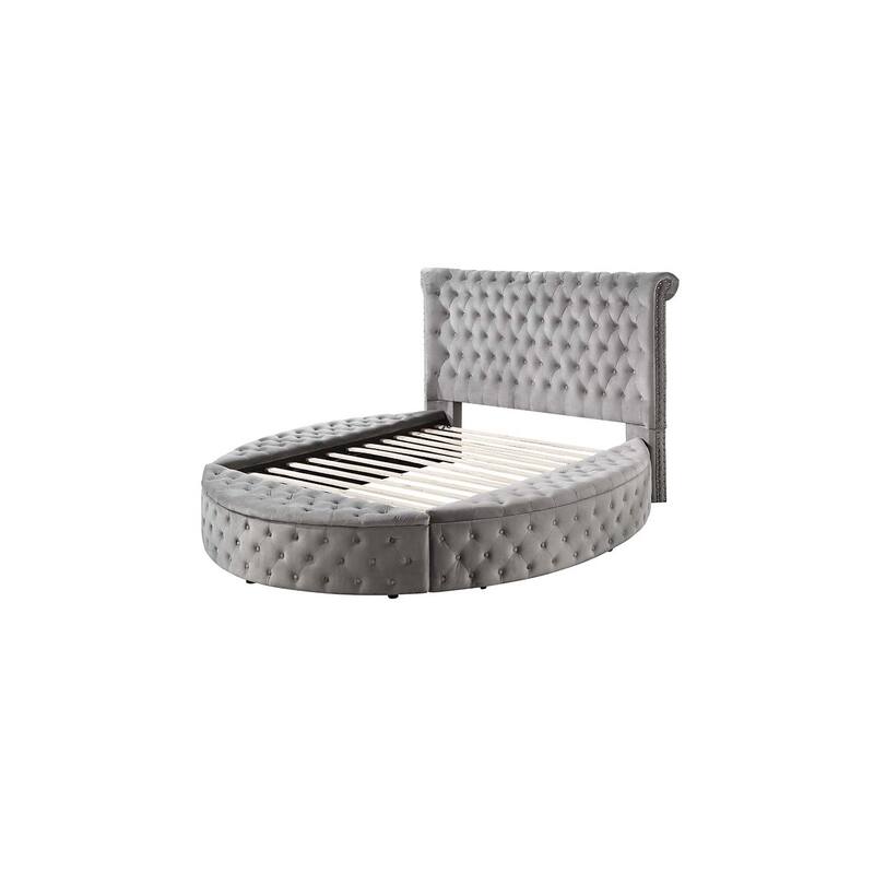 Velvet Queen Bed - Soft Gray Upholstered Platform Bed Frame for Bedroom Decor