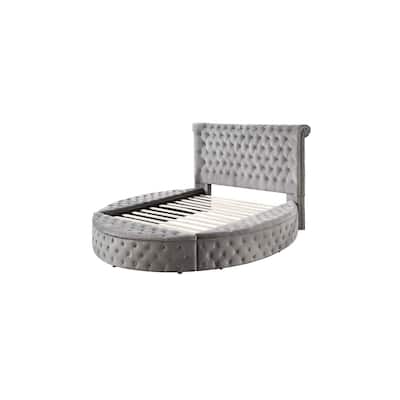 Velvet Queen Bed - Soft Gray Upholstered Platform Bed Frame for Bedroom Decor