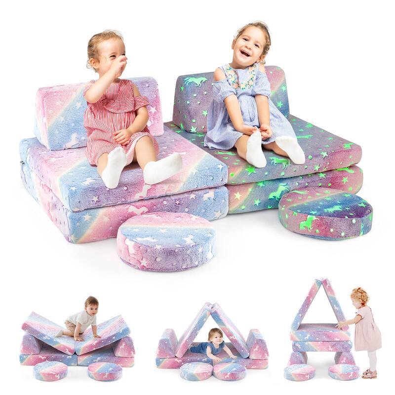 Gymax Glow in the Dark Modular Kids Play Couch Set w/ Machine-washable
