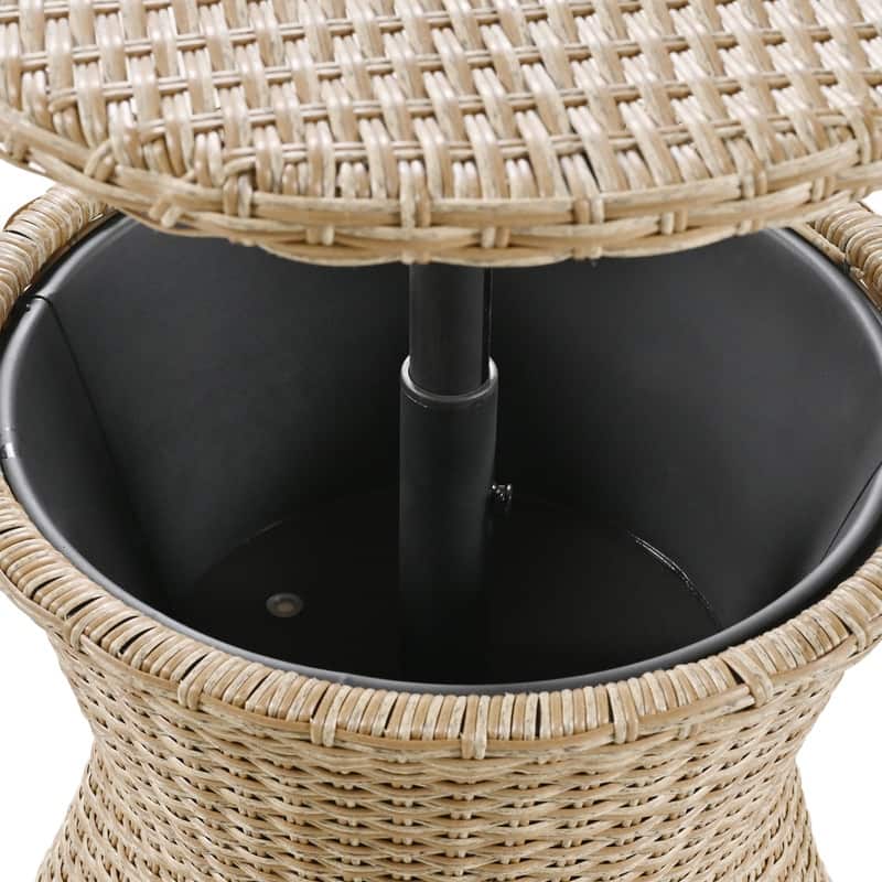 5 Pieces Outdoor Patio Conversation Set With Wicker Cool Bar Table, Ottomans