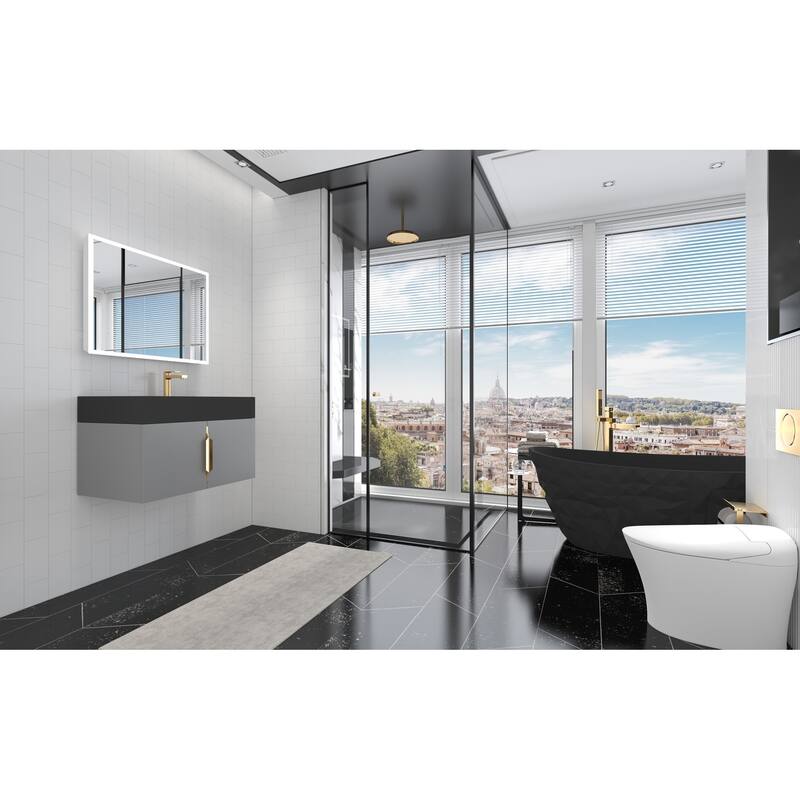 Amazon 30" Wall Mounted Bathroom Right Basin Vanity Set w/ Black Top