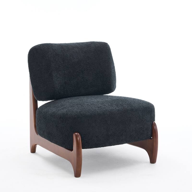 30"W Mid-Century Modern Accent Chair with Solid Wood Frame, Boucle Comfy Living Room Chair for Bedroom Lounge Reading Room