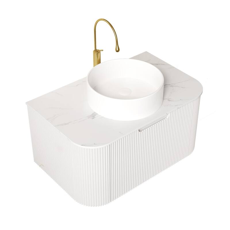 Wall Mounted Bathroom with White Round Ceramic Basin and Drawer