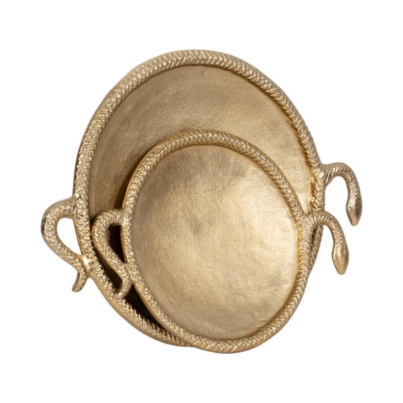 Metal Faux Snake Border Round Trays Set of 2 - Gold, 15" - 19.0"