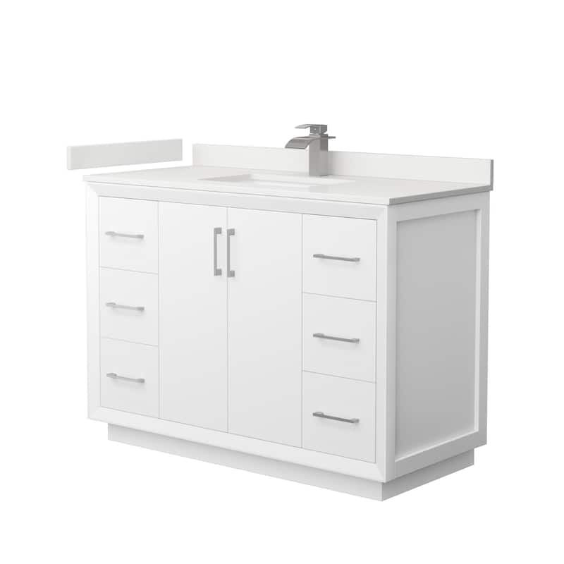 Wyndham Collection WCF414148S-QTZ-UNSMXX Strada 48" Free Standing - White / White Quartz Top / Brushed Nickel Hardware