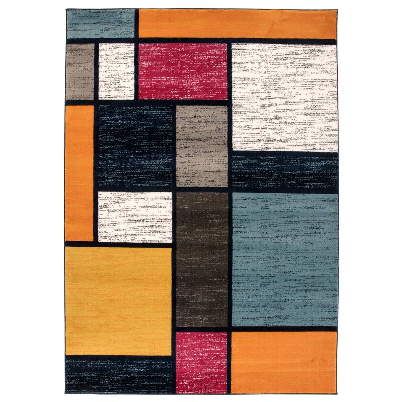 World Rug Gallery Contemporary Modern Boxed Color Block Area Rug - 10' x 14' - Multi
