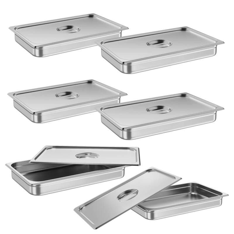 6 Pack Hotel Pan 2.5" Deep Steam Table Pan Full Size Restaurant Pans Commercial - 2.5" Deep With Lid