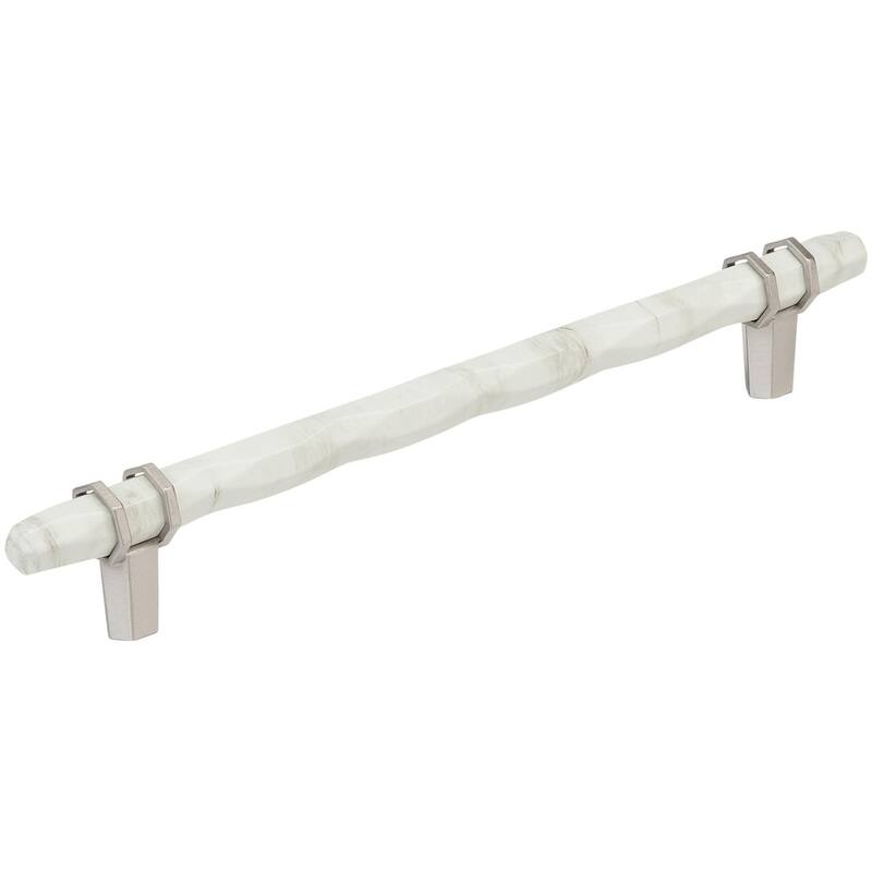 Amerock London 8 Inch Center to Center Bar Cabinet Pull - Marble White / Satin Nickel