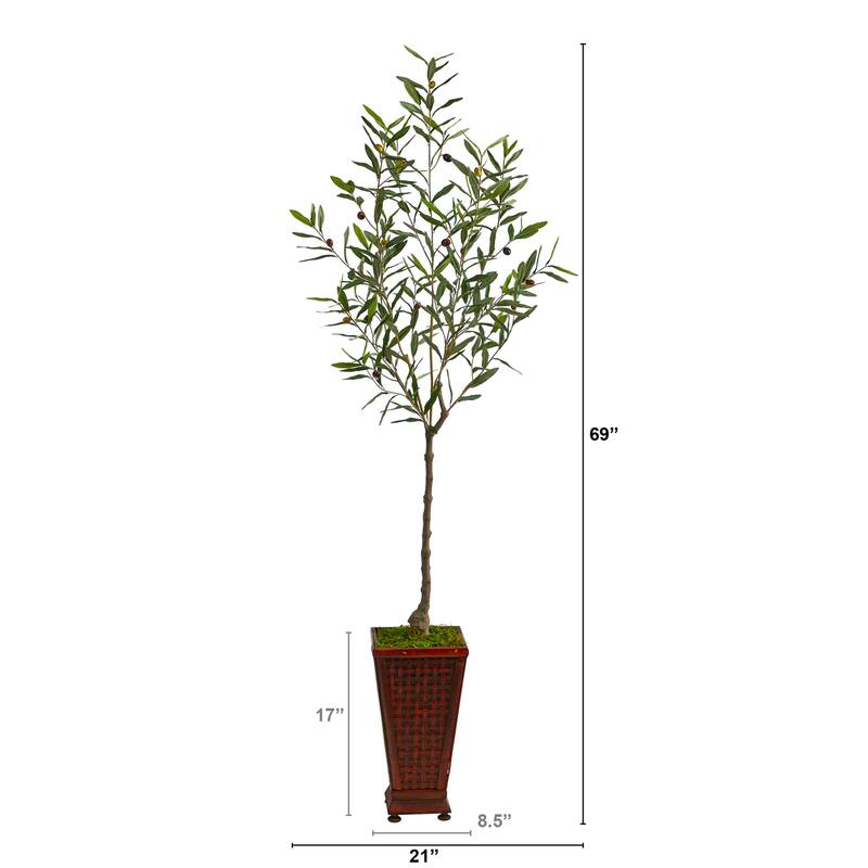 Artificial Olive Tree with Planter - 69 Inch Indoor Faux Tree - Southwestern Home Decor - Green - 61 Inches and Over