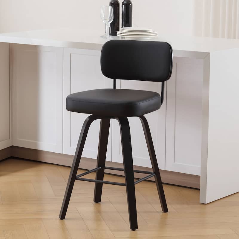 26"/29" Swivel Counter/Bar Stools with Black Bentwood Legs - Single - Black-Leather Back - Counter Height