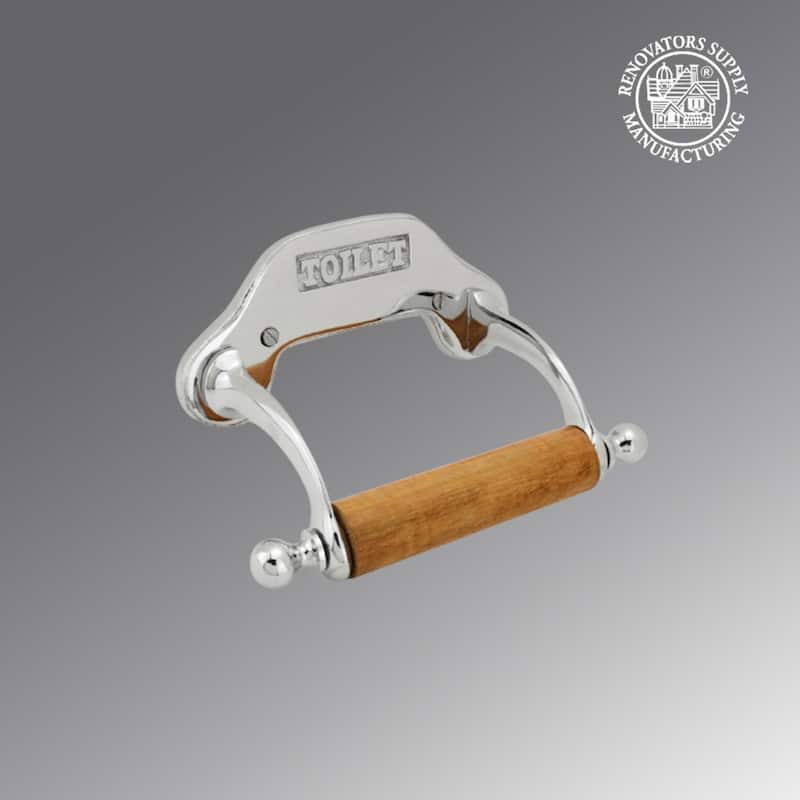 Chrome Plated Brass Wall Mount Toilet Paper Holder 6.5" W with Wooden Roll Renovators Supply