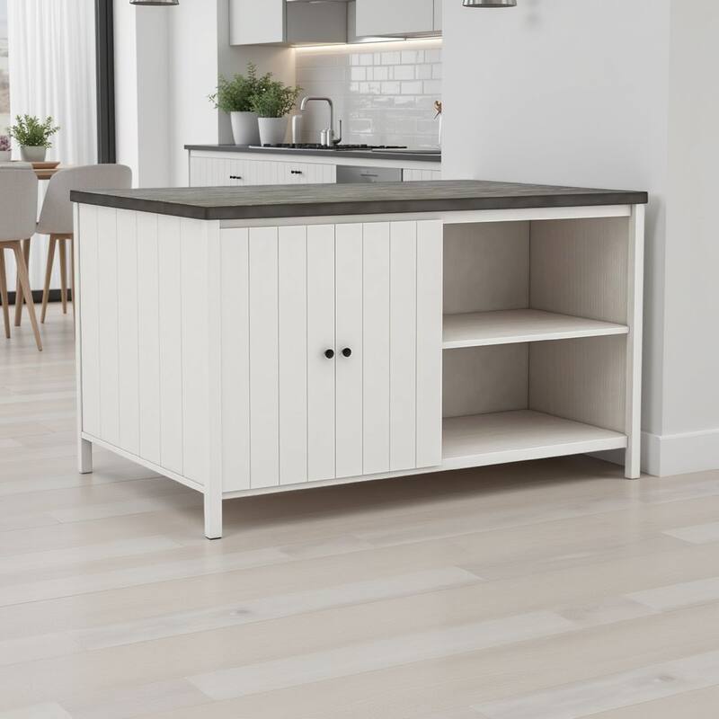 Begr Counter Height Kitchen Island Table, 60 Inch, White, Gray