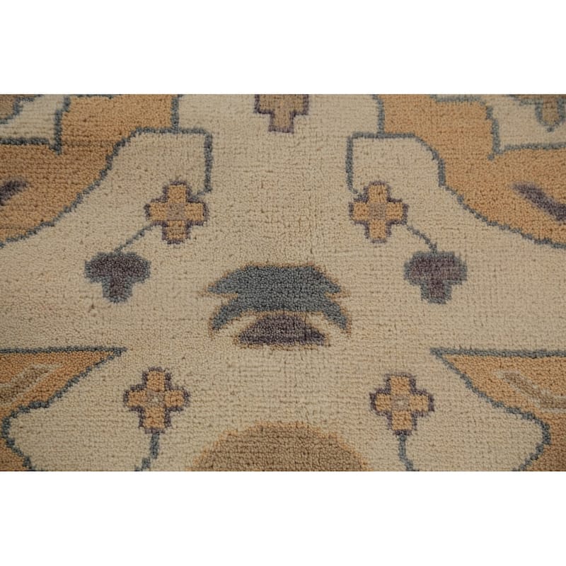 All-Over Ivory Oushak Area Rug Hand-Knotted Wool Carpet - 9'0"x 11'10"