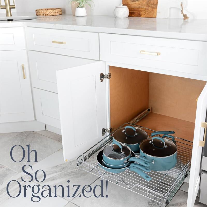 Pull Out Cabinet Drawer Organizer, Heavy Duty- Steel Metal- Chrome Finish