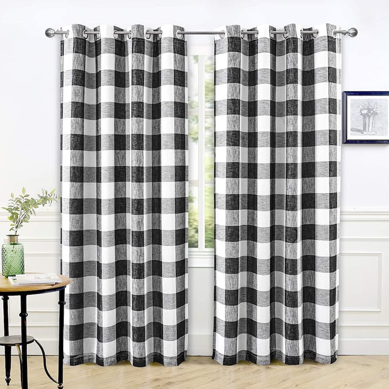 DriftAway Buffalo Check Woven Plaid Pattern Lined Blackout Thermal Insulated Window Curtain - 50"Width X 84 "Length - Black