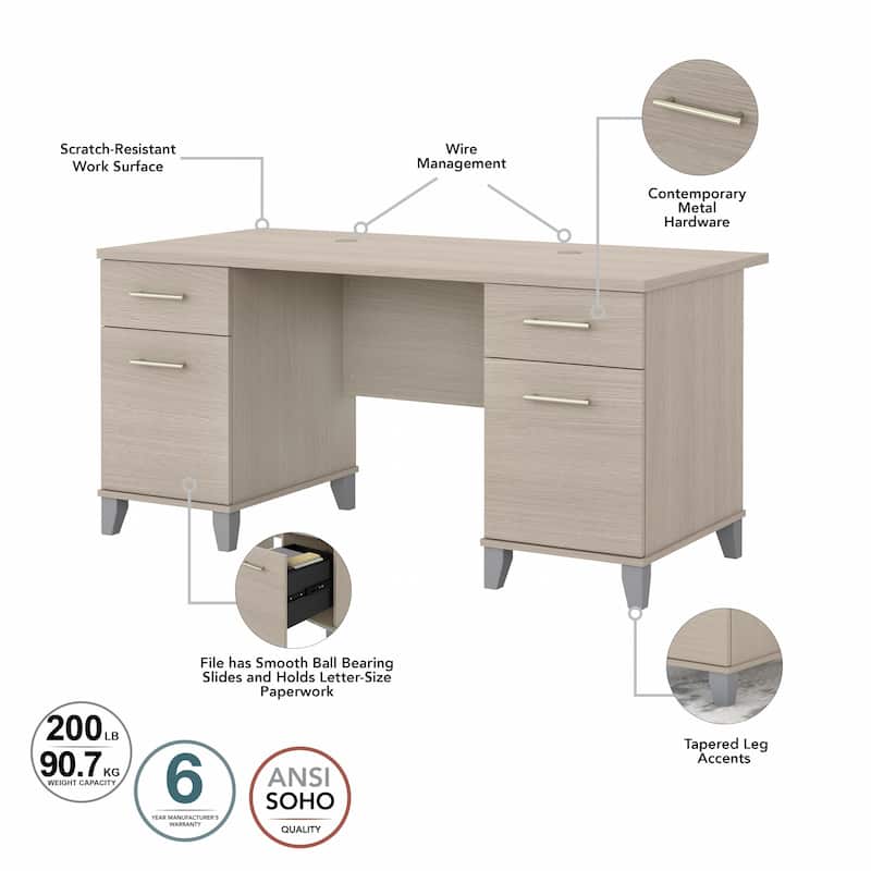Bush Furniture Somerset 60W Office Computer Desk with Drawers