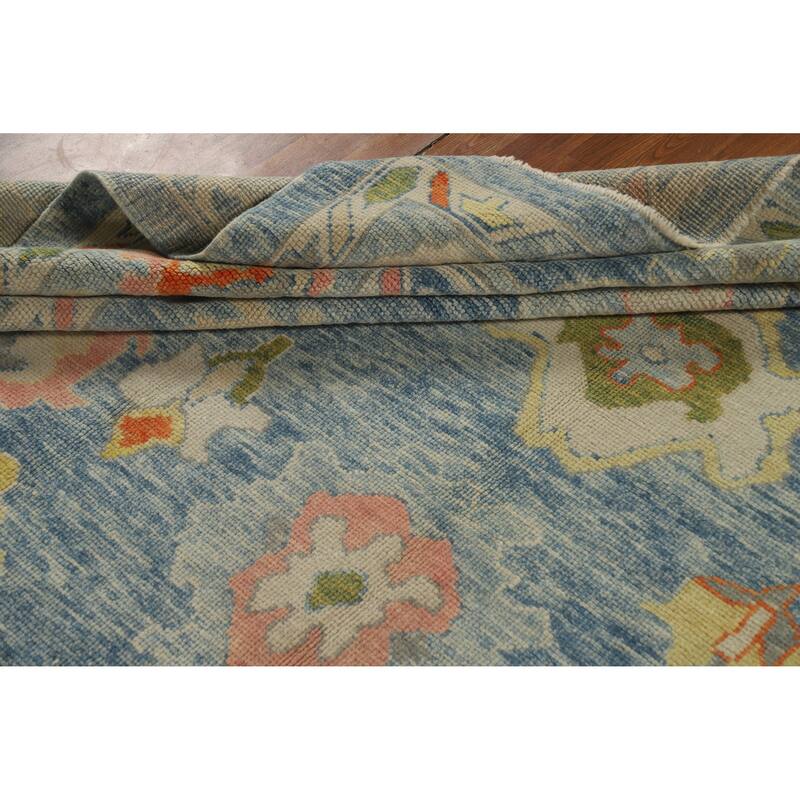 Hand Knotted Oriental 100% Wool Carpet Transitional All-Over Navy Blue & Blues Oushak Area Rug - 12' 9'' X 9' 4''