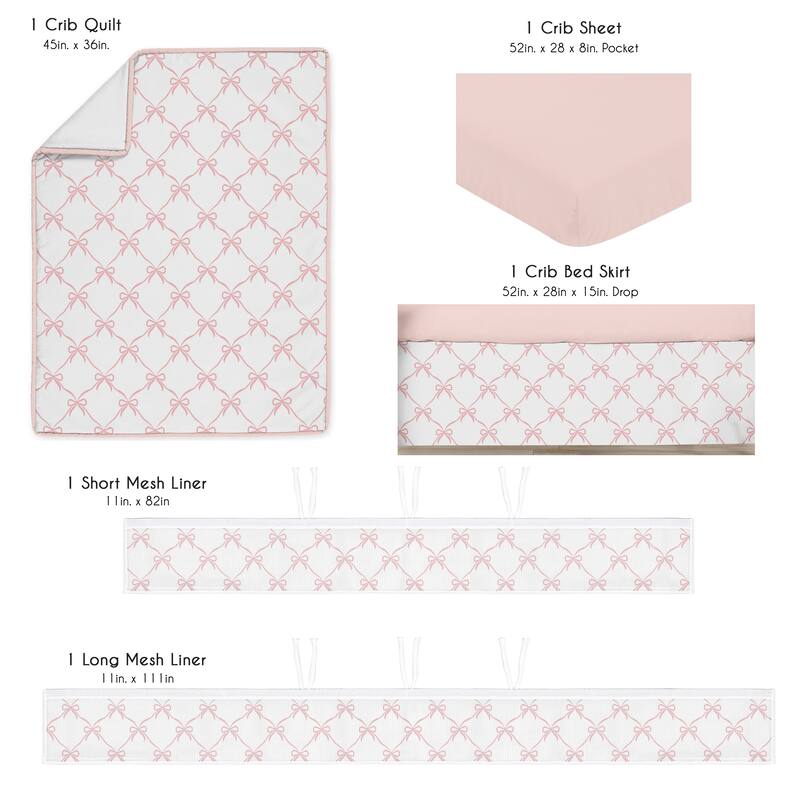 Sweet Jojo Designs Pink Bows Girl Sweet Jojo Designs 5pc Crib Bedding + BreathableBaby Breathable Mesh Liner - Ballet Collection