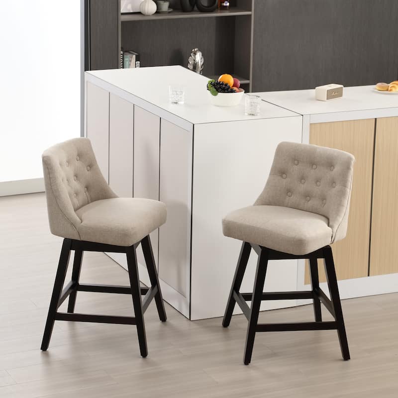 26"/29" Upholstered Swivel Counter and Bar Height Stools Solid Wood Frame (Set of 2) - Beige - Counter Height
