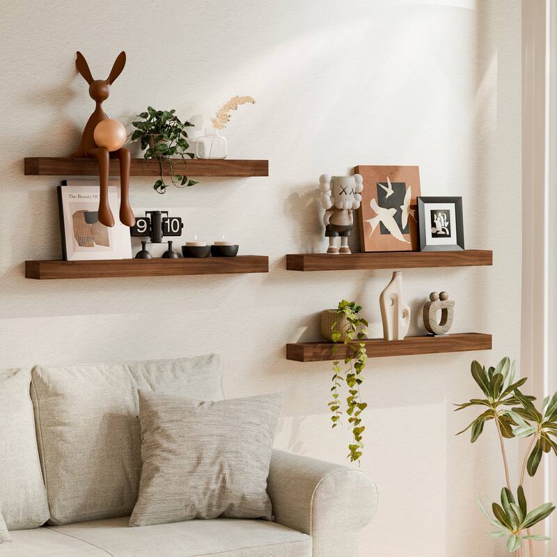 Set of 4 Wooden Floating Wall Shelves for Bathroom, Kitchen, Living Room