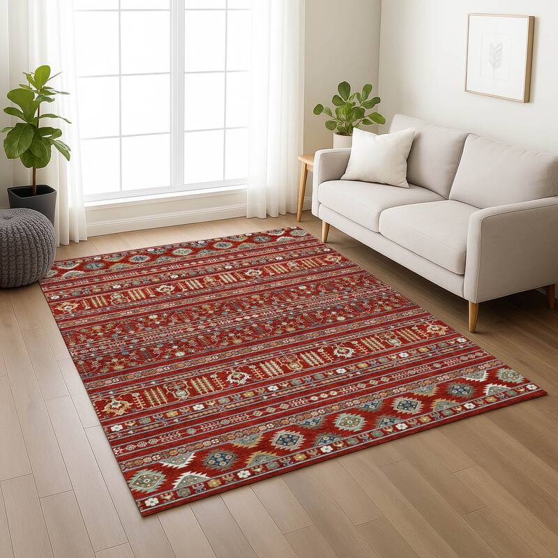 Machine Washable Indoor/ Outdoor Boho Moroccan Chantille Rug